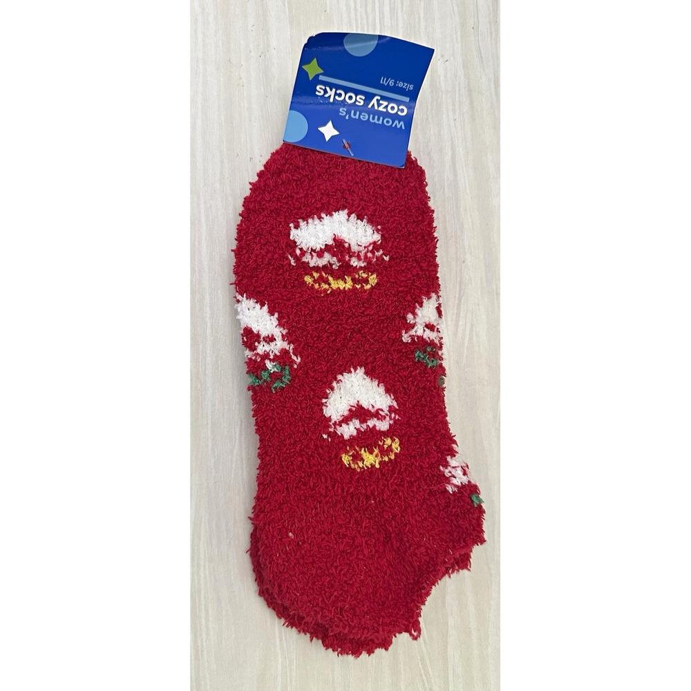 Cozy Socks Women's Size L Fuzzy Polyester Santa Christmas Full Toe 1 Pair